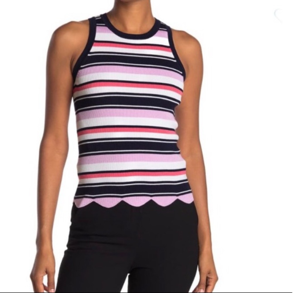 NWT Laundry Scalloped Striped Tank